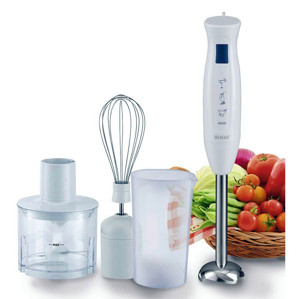 BATIDORA PICADORA 3 ACCESORIOS SOGO 400 W.