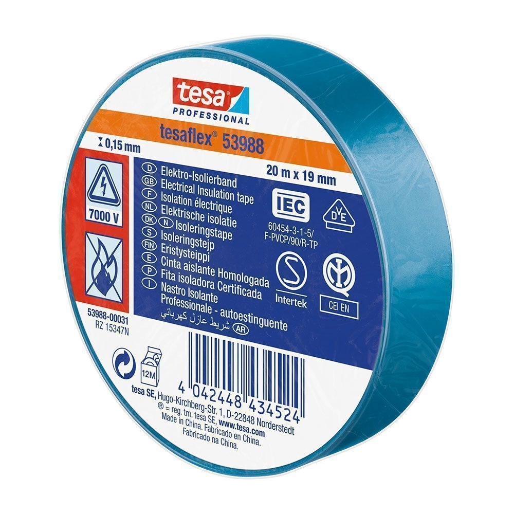 CINTA AISLANTE TESA AZUL 19X20 (10U)