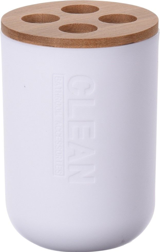 VASO PORTACEPILLO BLANCO/BAMBU KOOP
