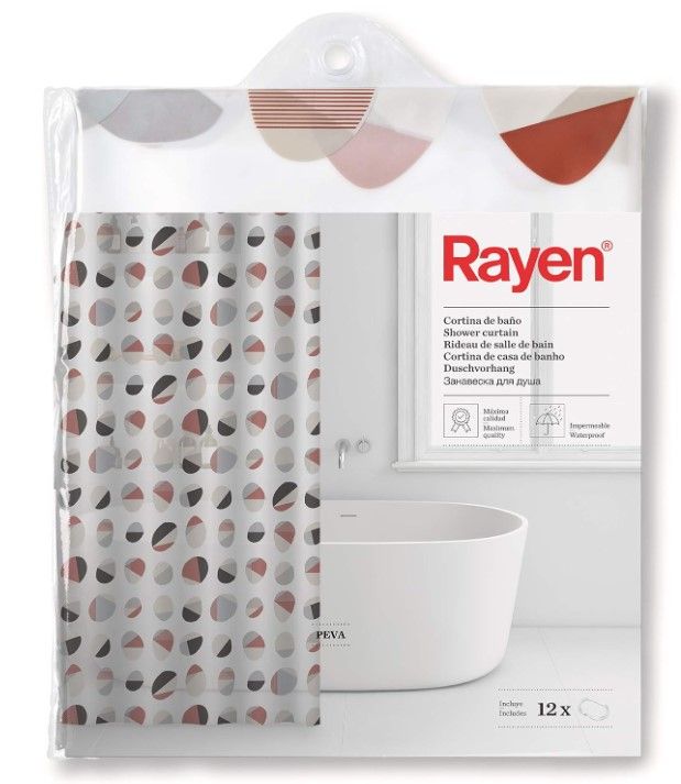 CORTINA BAÑO RAYEN PLASTICO BLANCA ESTAMPADA 2350.17